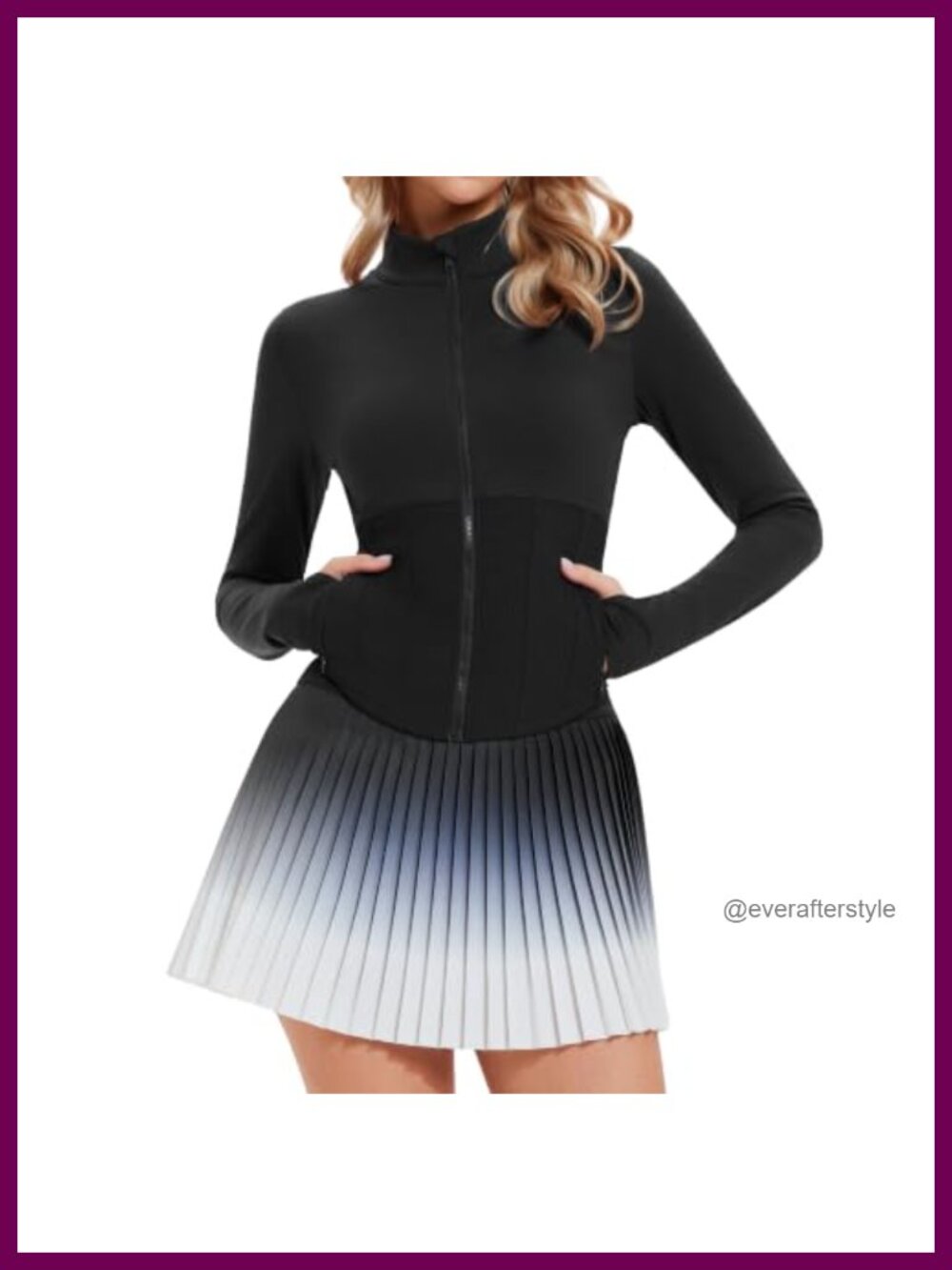 Women's 2-Piece Golf Outfit Zip Up Workout Jacket & Pleated Tennis Skort Set
